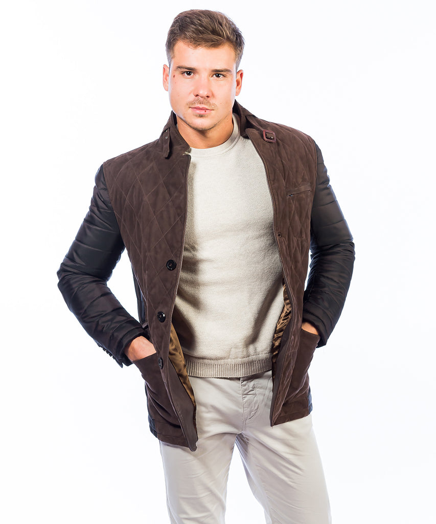 Americana de piel en nobuck para hombre