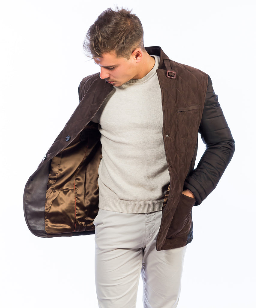 Americana de piel en nobuck para hombre