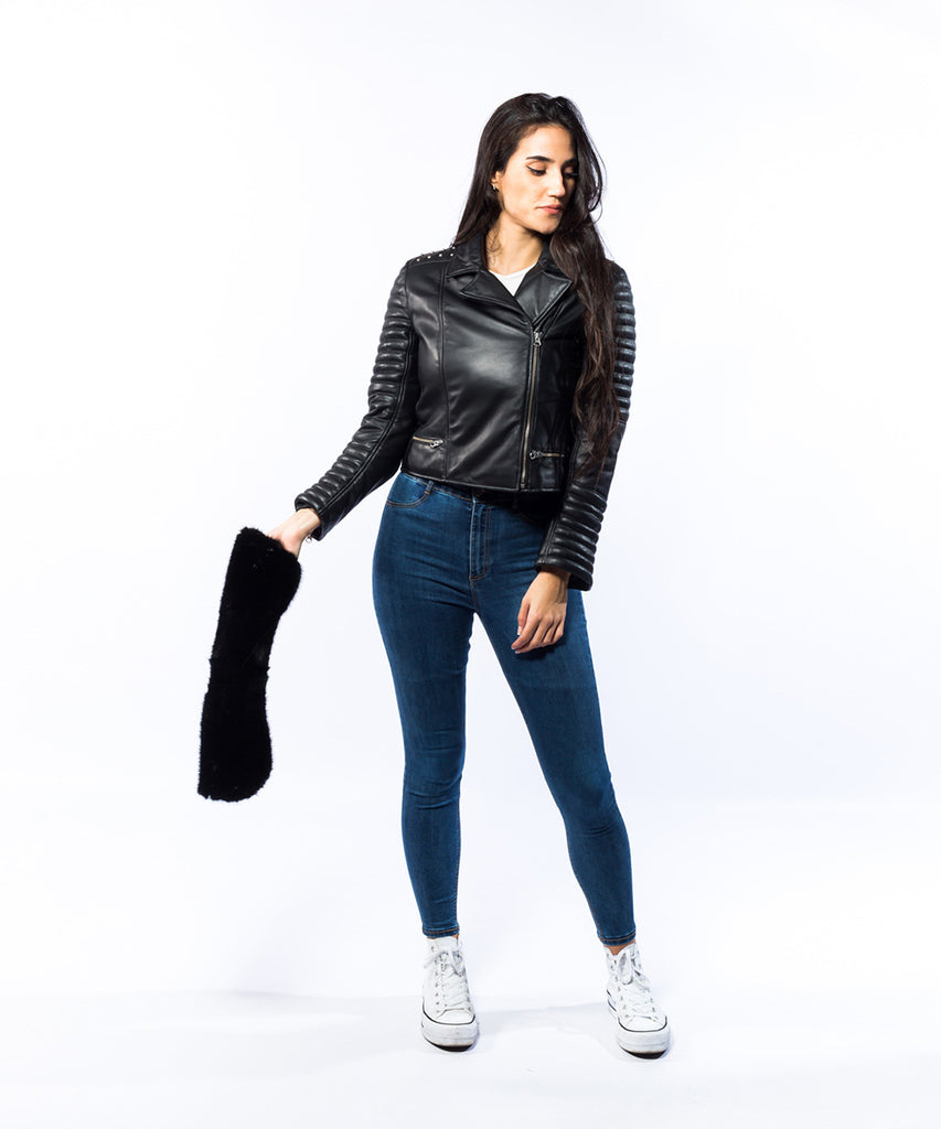 Cazadora piel biker napa entrefino negro