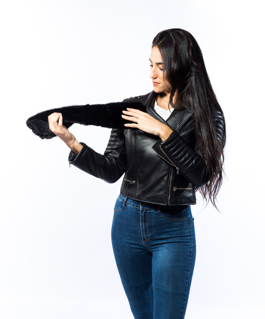 Cazadora piel biker napa entrefino negro