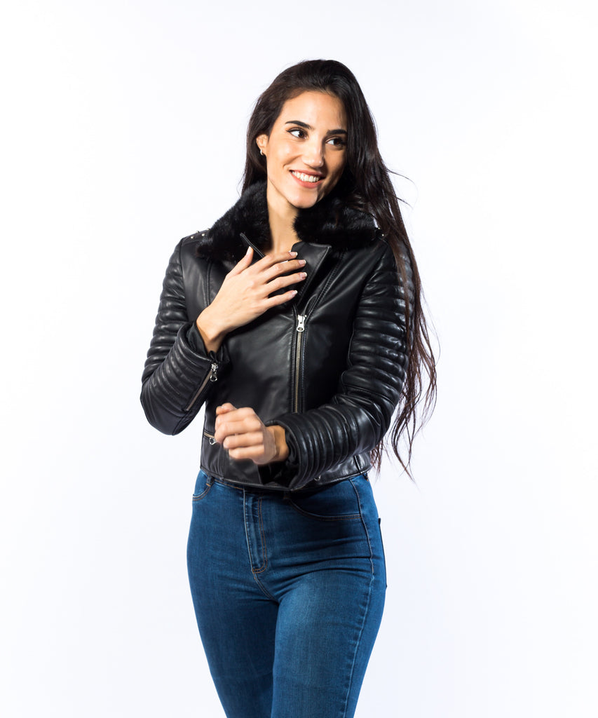 Cazadora piel biker napa entrefino negro