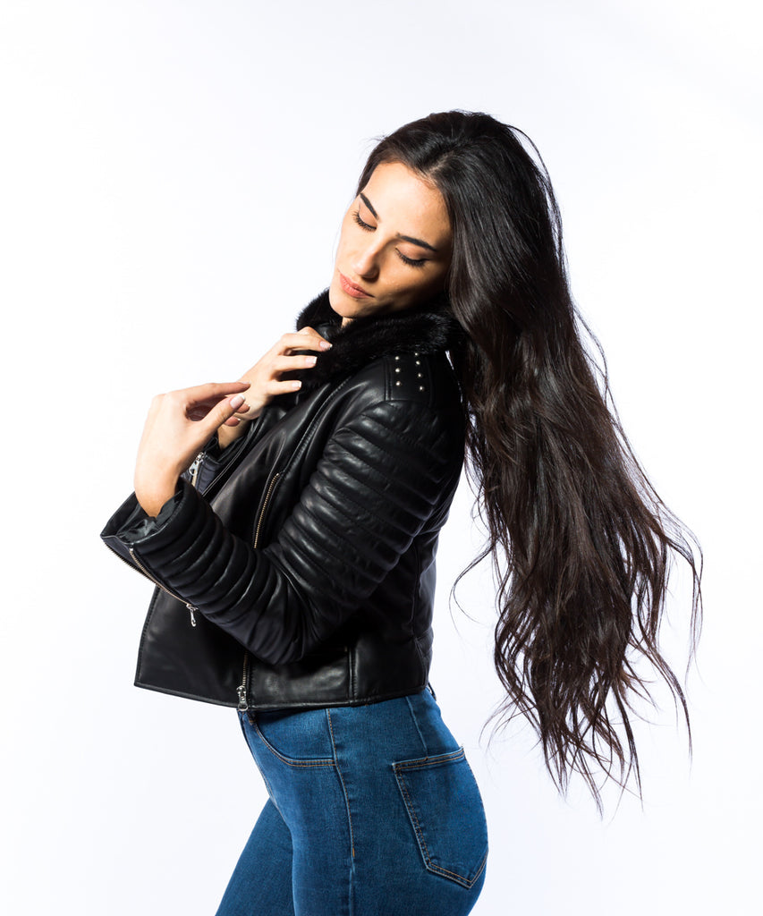Cazadora piel biker napa entrefino negro