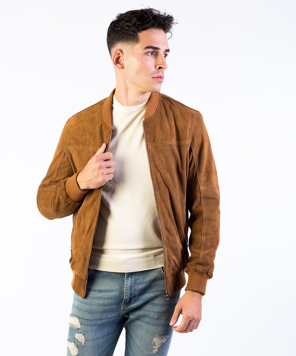 Bomber style jacket in suede leather HervasPiel