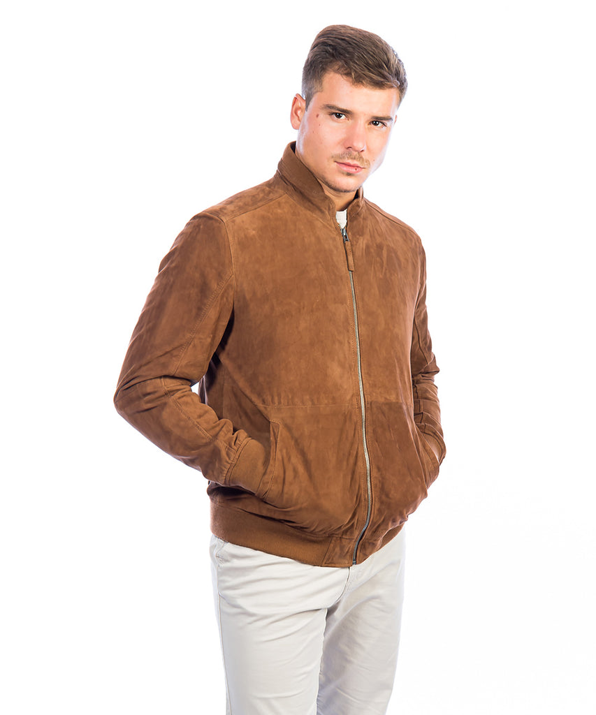 Cazadora de ante estilo bomber para hombre