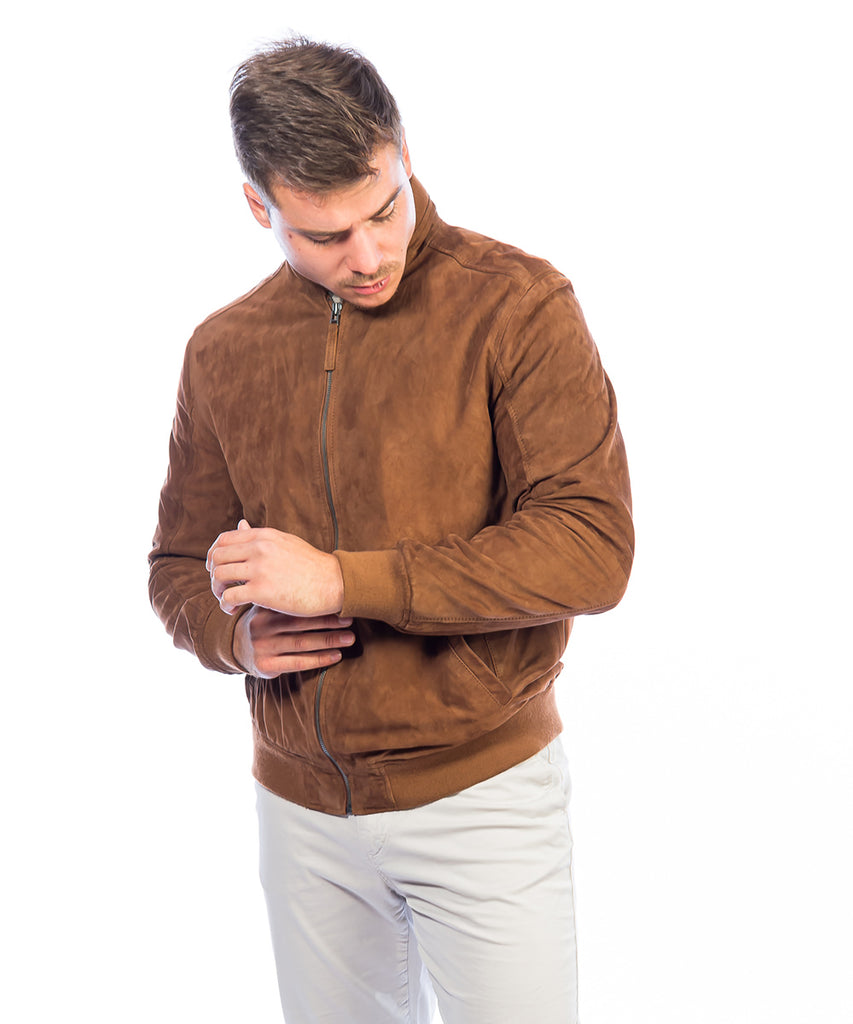 Cazadora de ante estilo bomber para hombre