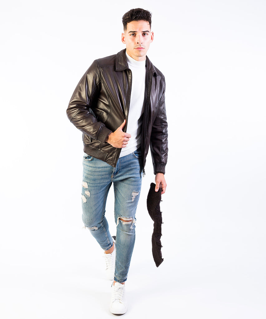 Cazadora aviador acolchada piel