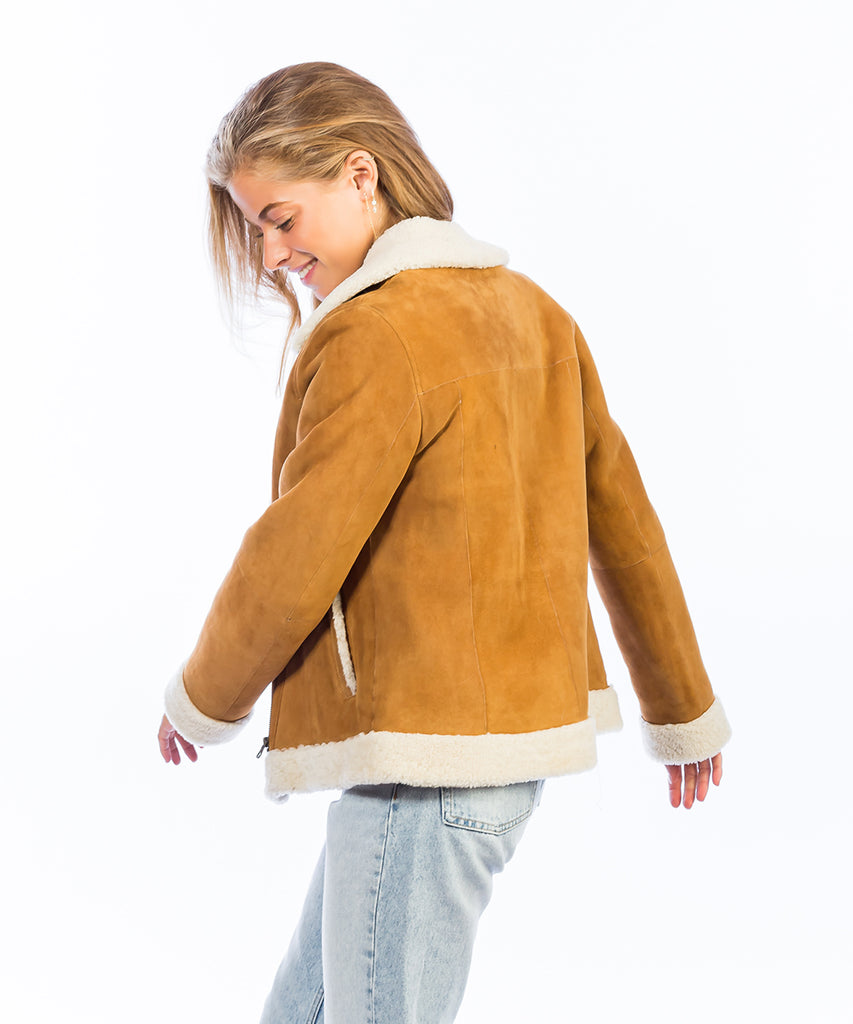 Cazadora biker piel merino para mujer