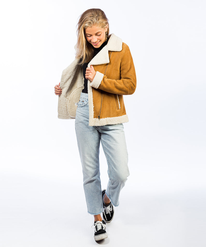 Cazadora biker piel merino para mujer