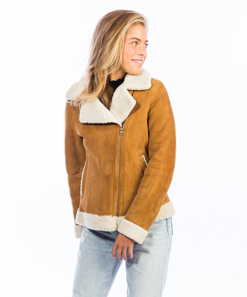 Cazadora biker piel merino para mujer