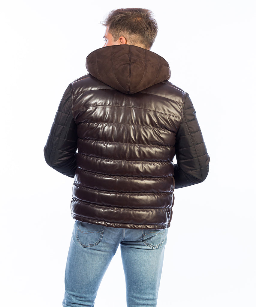 Cazadora combinada de piel para hombre