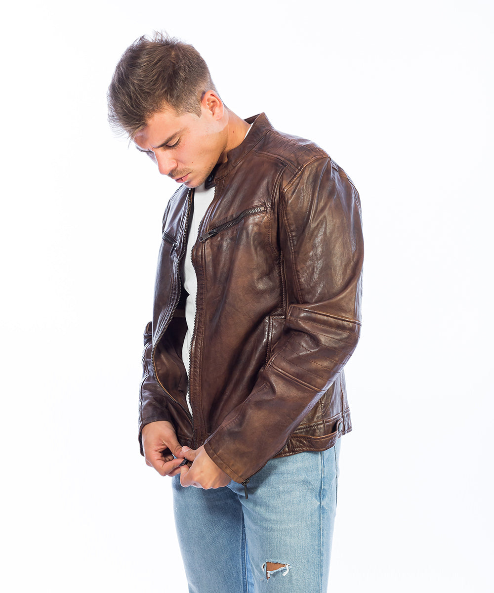 Cazadora de cuero envejecido para hombre HervasPiel