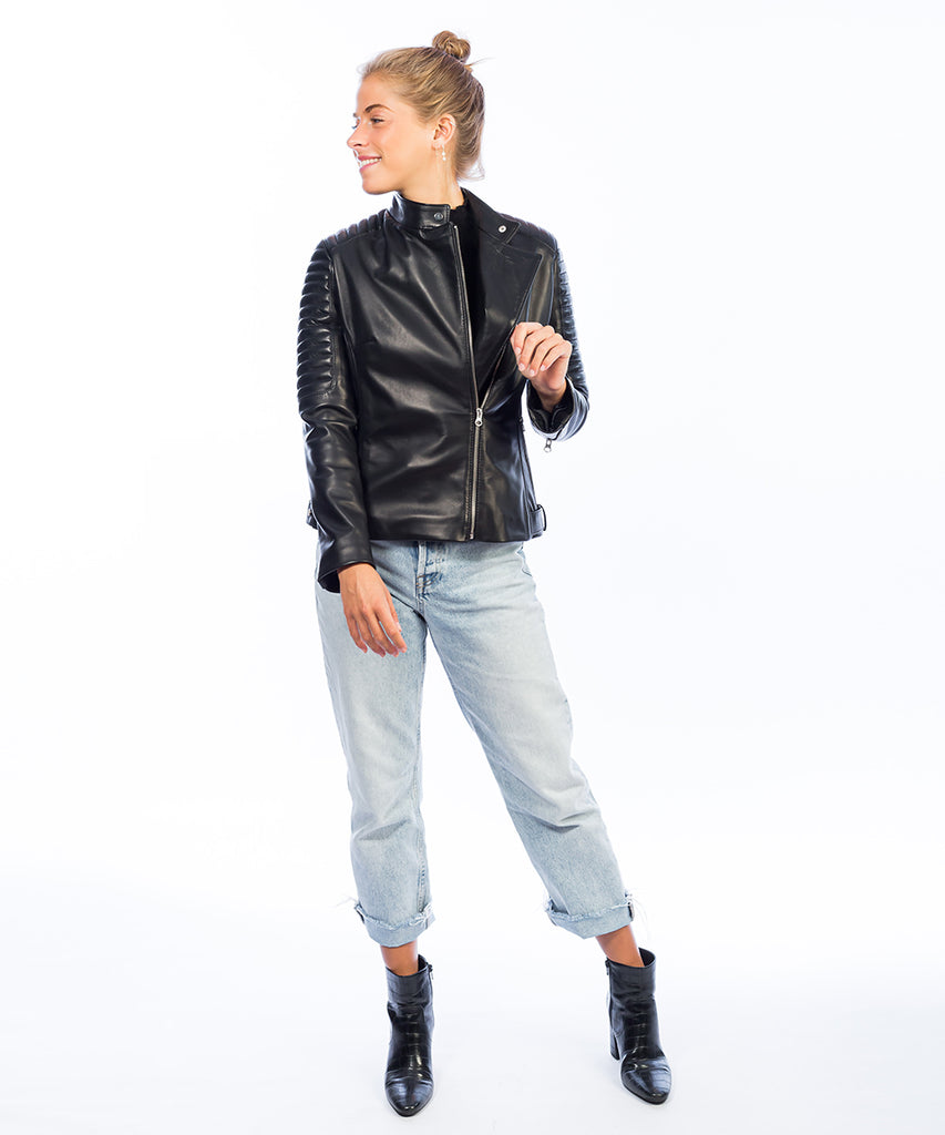 Cazadora de napa negro detalle acolchado