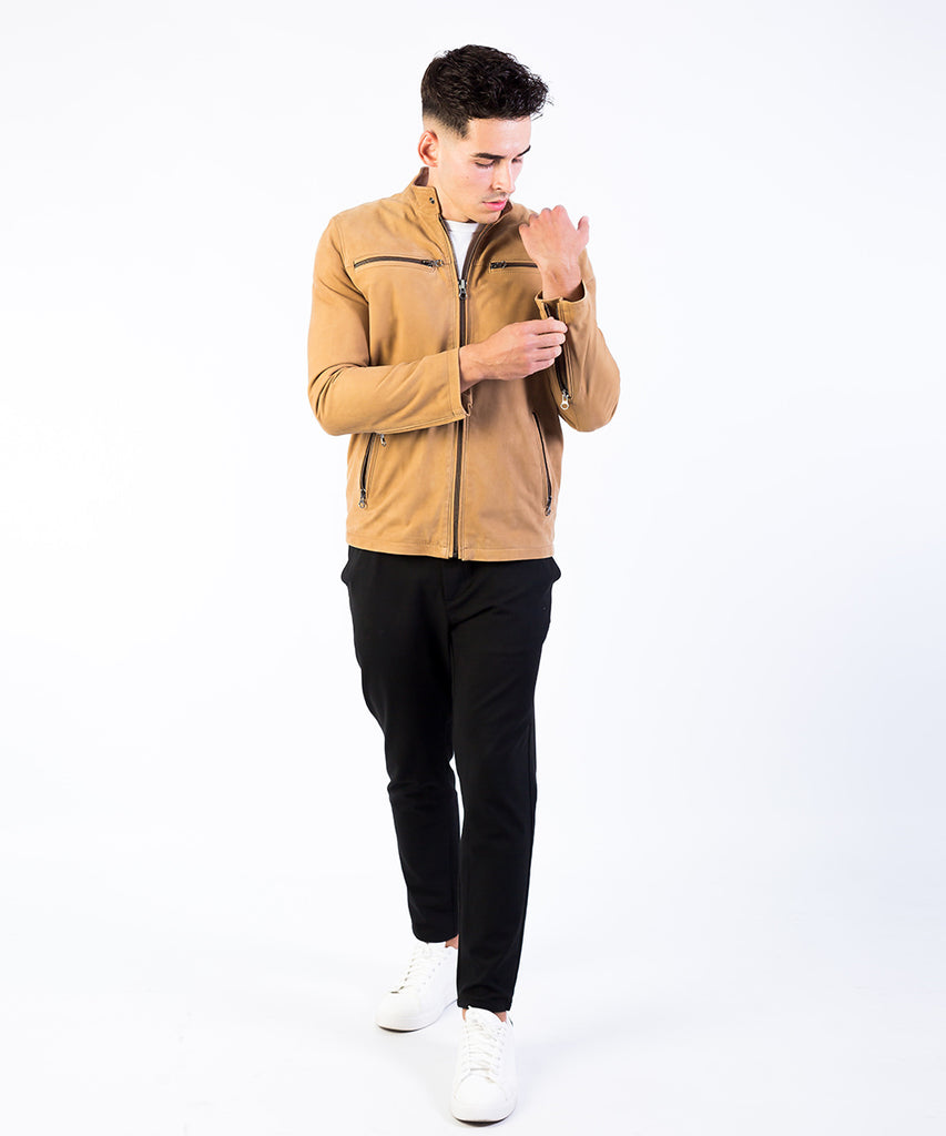 Cazadora piel nobuck hombre