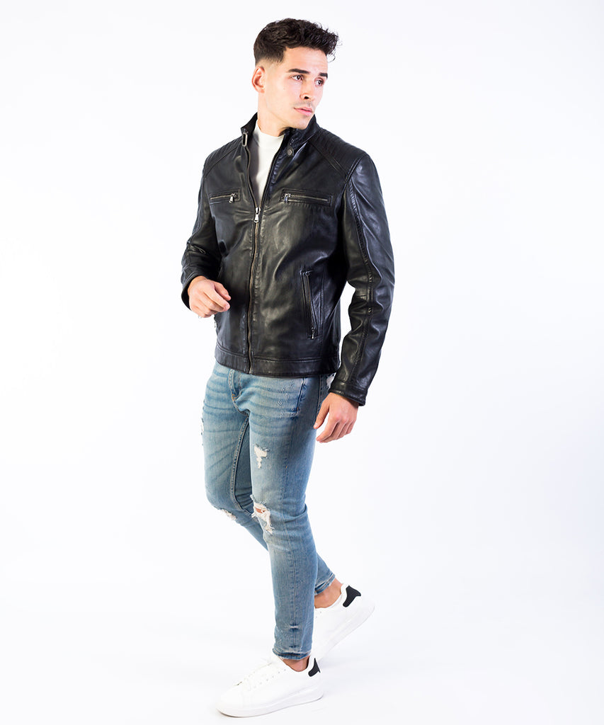 Cazadora negra napa hombre