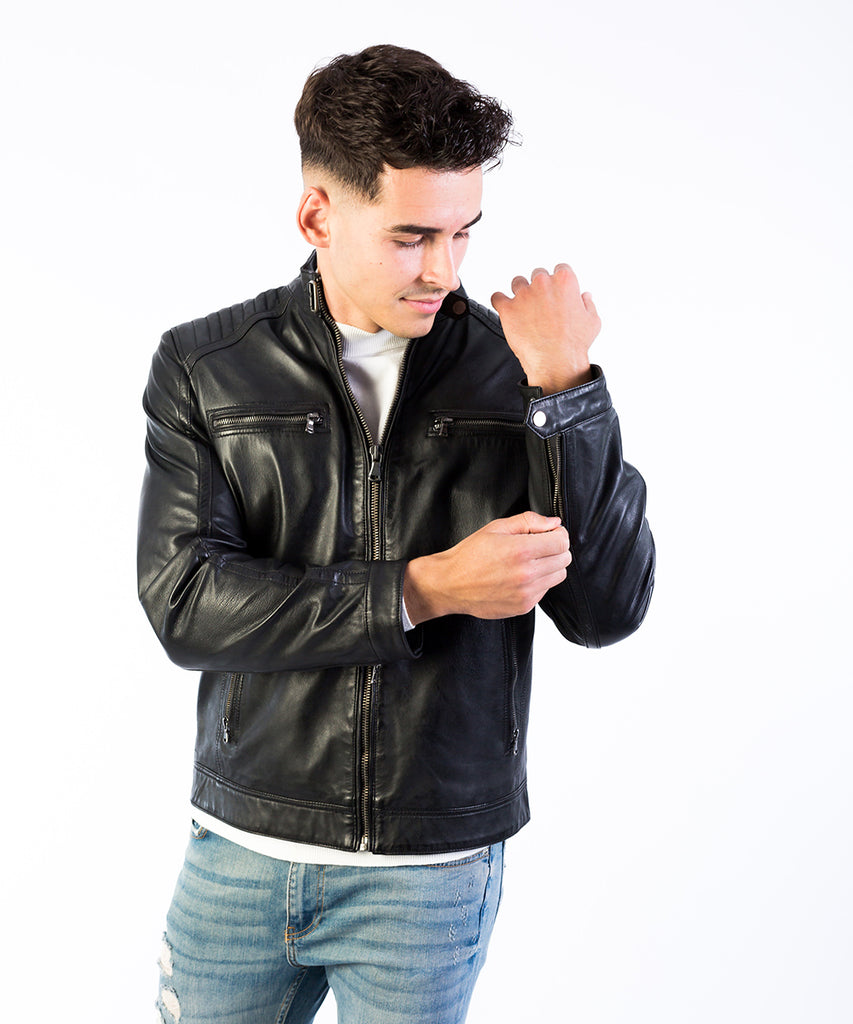 Cazadora negra napa hombre