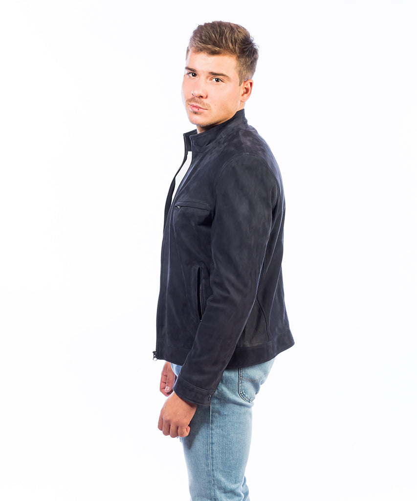 Cazadora de nobuck azul acabado ante