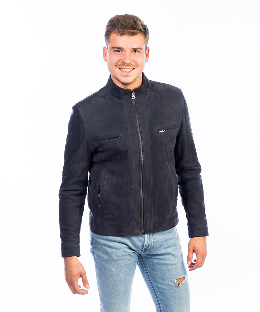 Cazadora de nobuck azul acabado ante