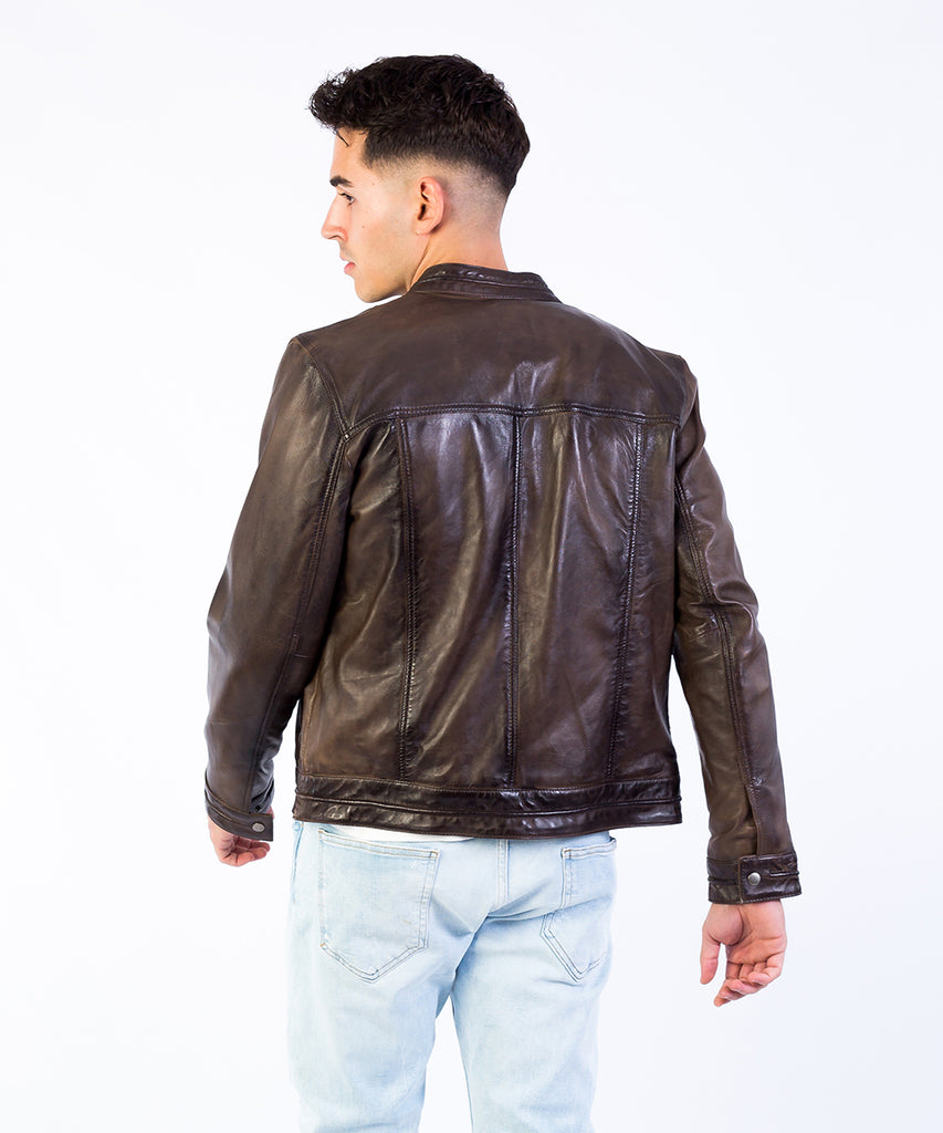Cazadora piel envejecido napa marrón