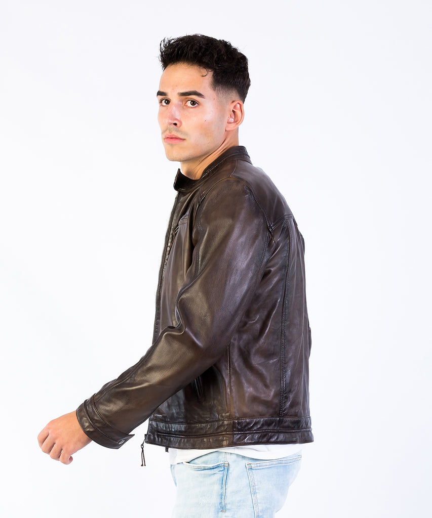 Cazadora piel envejecido napa marrón