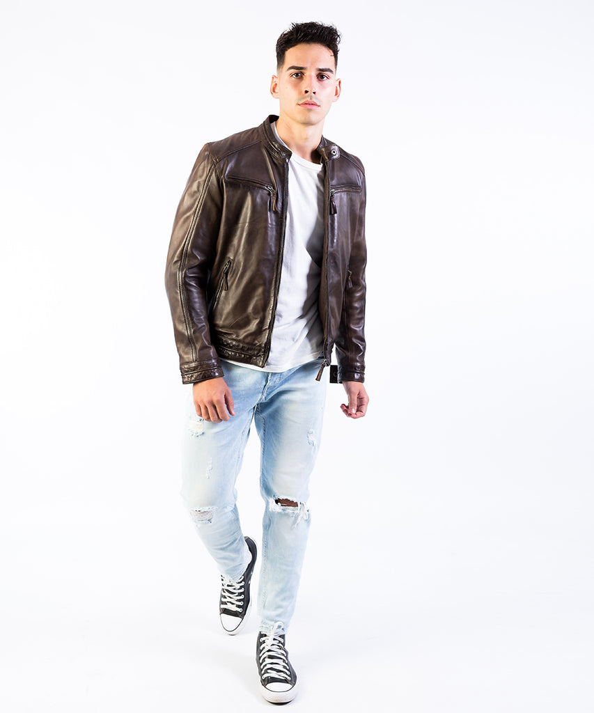 Cazadora piel envejecido napa marrón