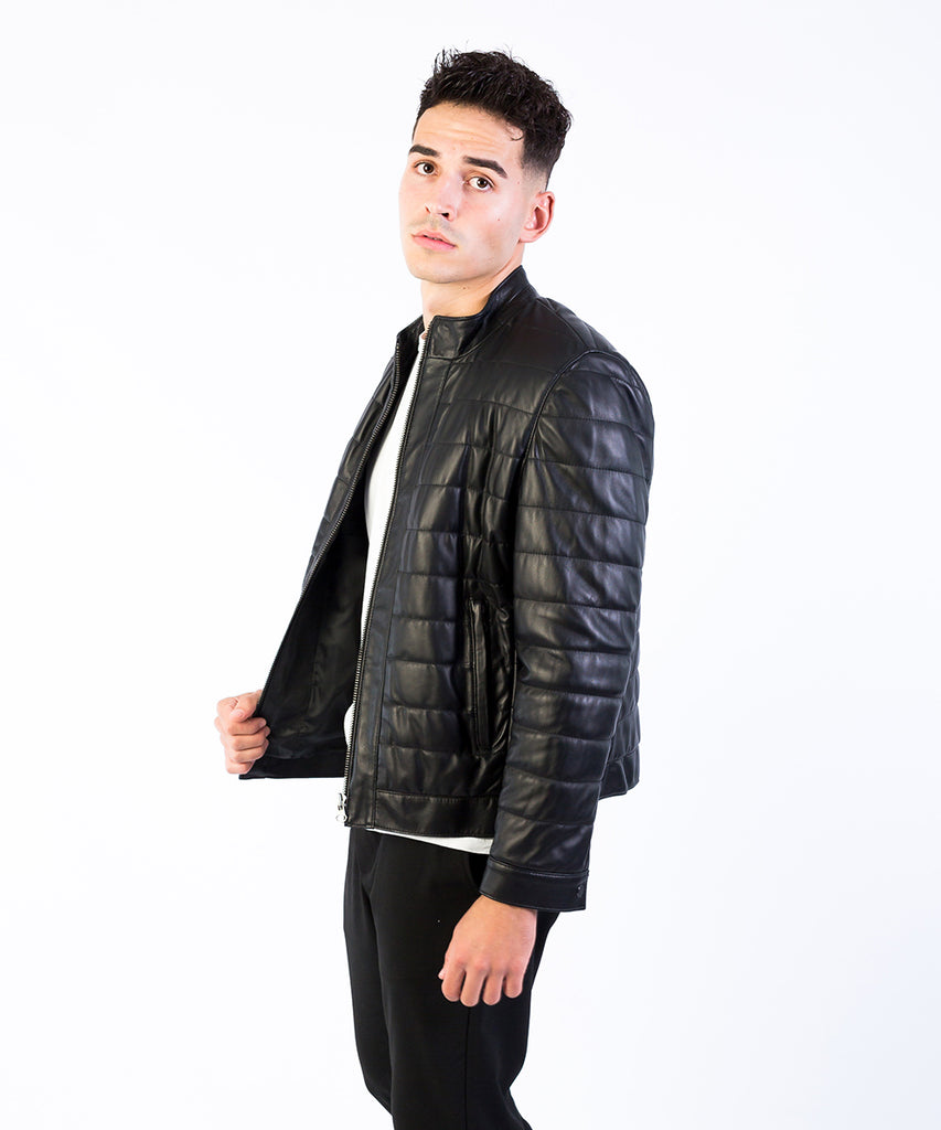 Cazadora piel napa negra acolchada