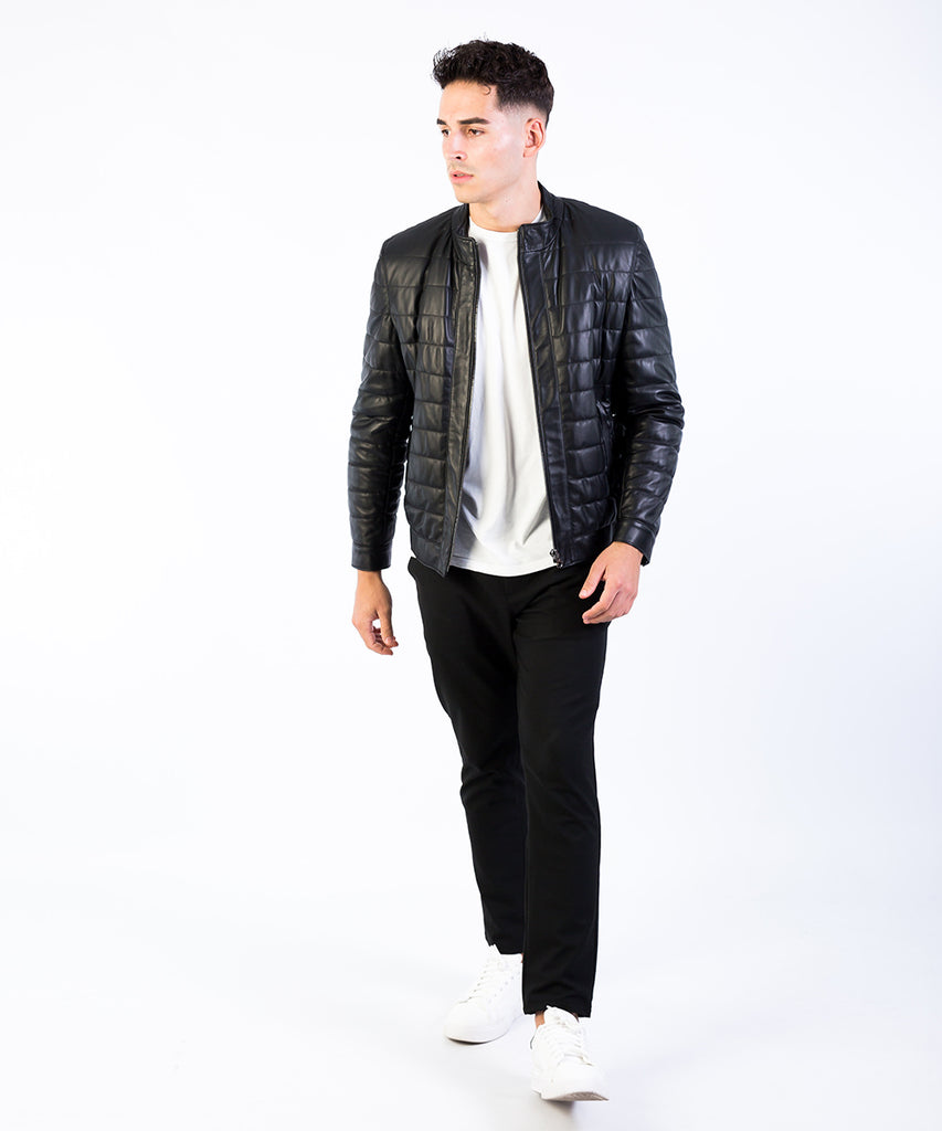 Cazadora piel napa negra acolchada