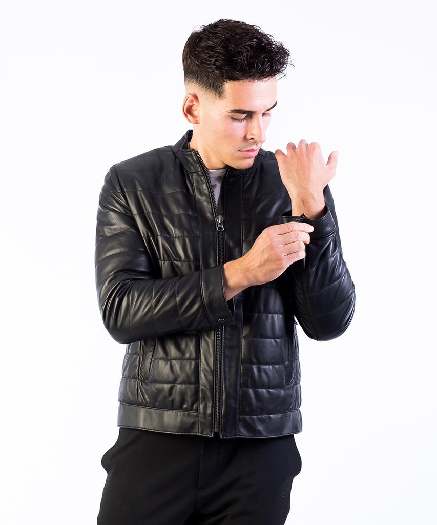 Cazadora piel napa negra acolchada