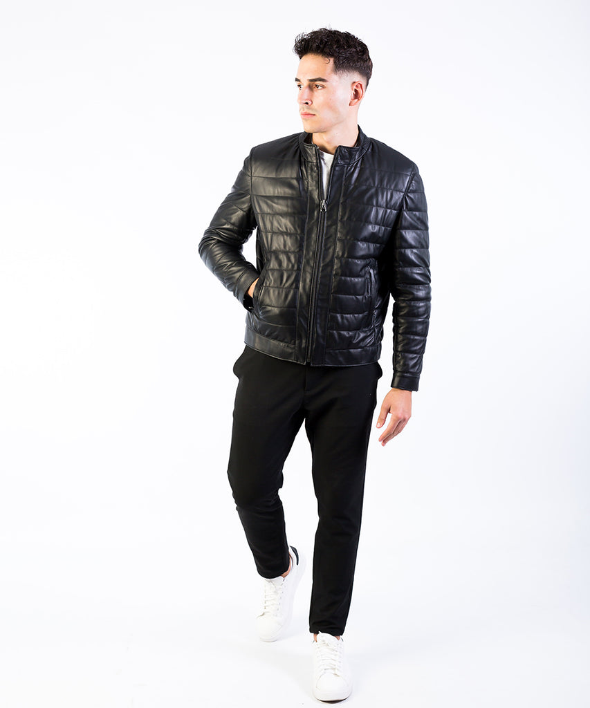 Cazadora piel napa negra acolchada