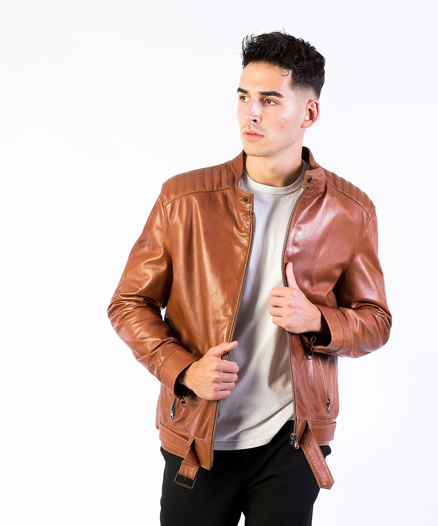 Cazadora biker piel detalle cinturón