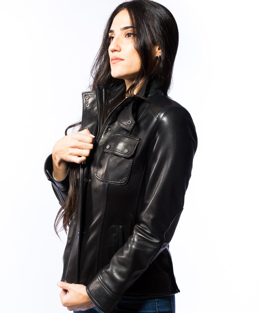 Chaqueta de piel  estilo sahariana napa