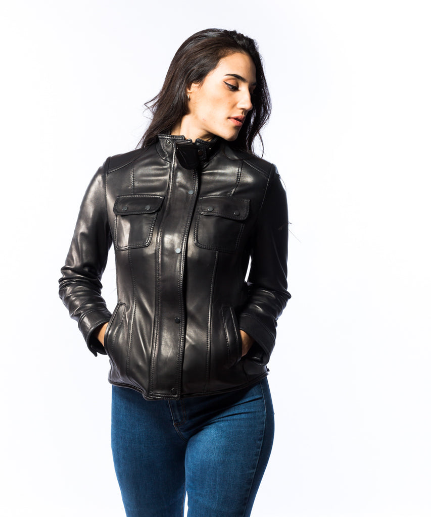 Chaqueta de piel  estilo sahariana napa