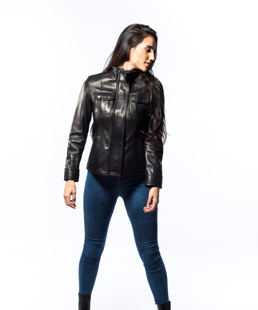 Chaqueta de piel  estilo sahariana napa