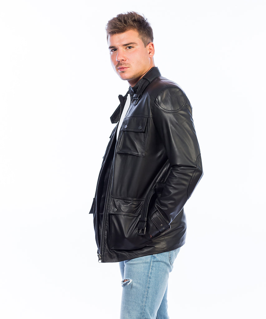 Chaqueta de piel cuatro bolsillos napa