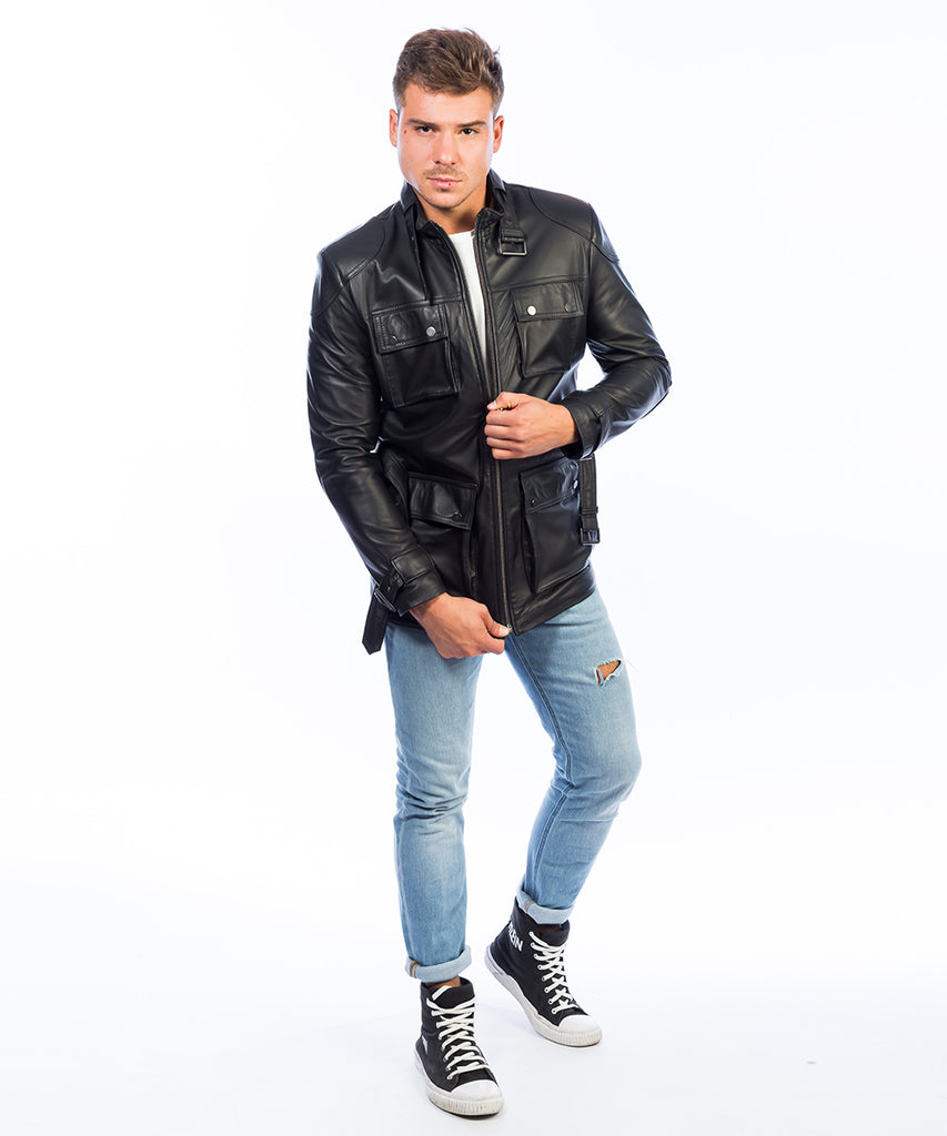 Chaqueta de piel cuatro bolsillos napa