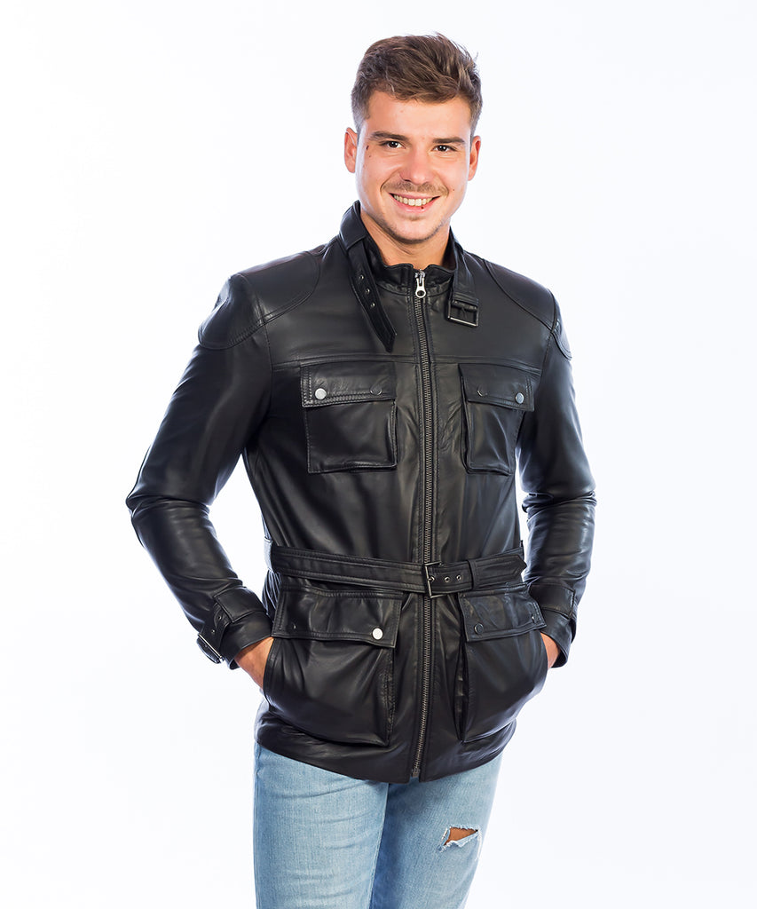 Chaqueta de piel cuatro bolsillos napa