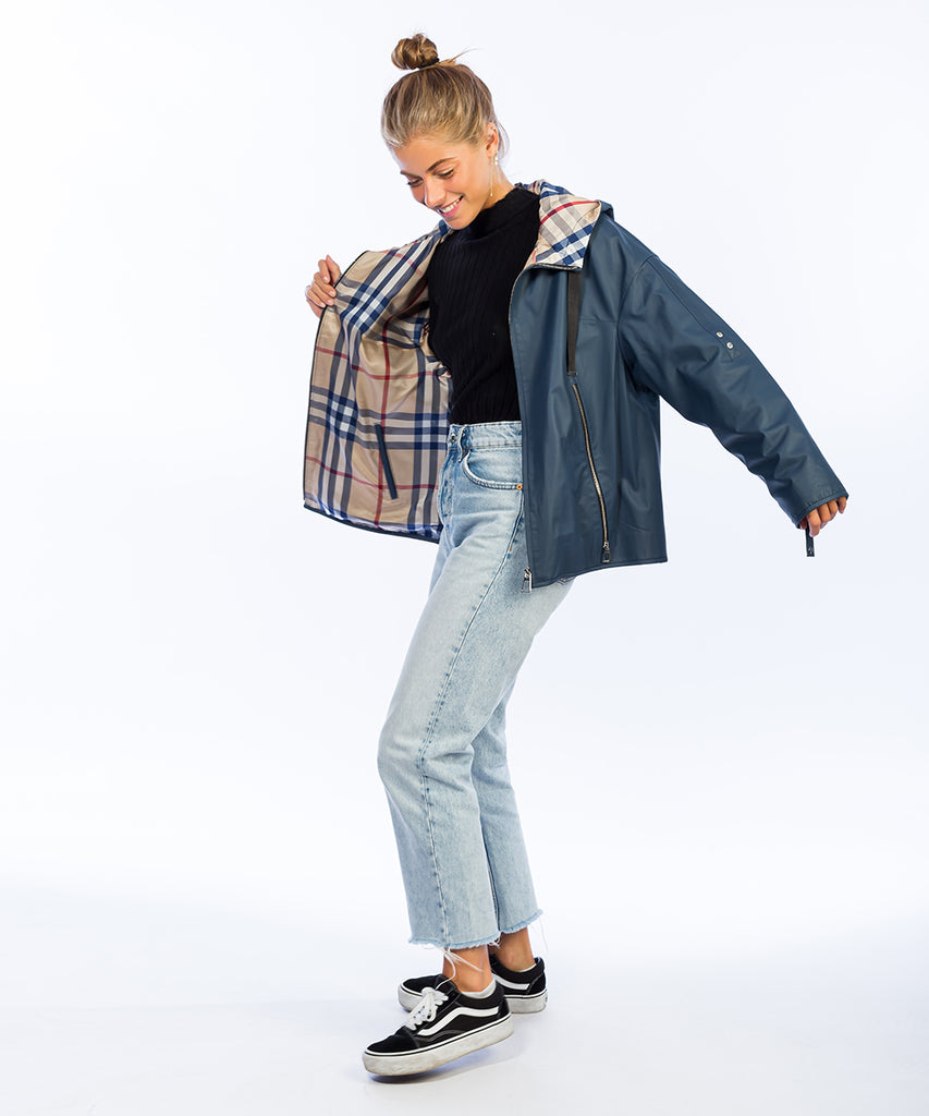 Chaqueta napa oversize azul para mujer