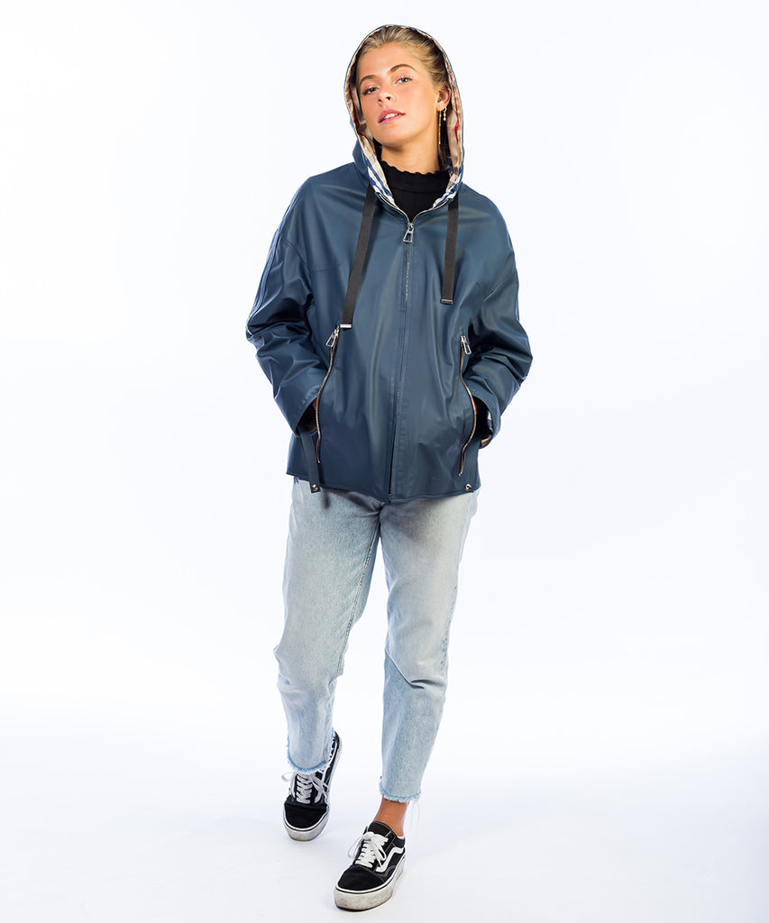 Chaqueta napa oversize azul para mujer