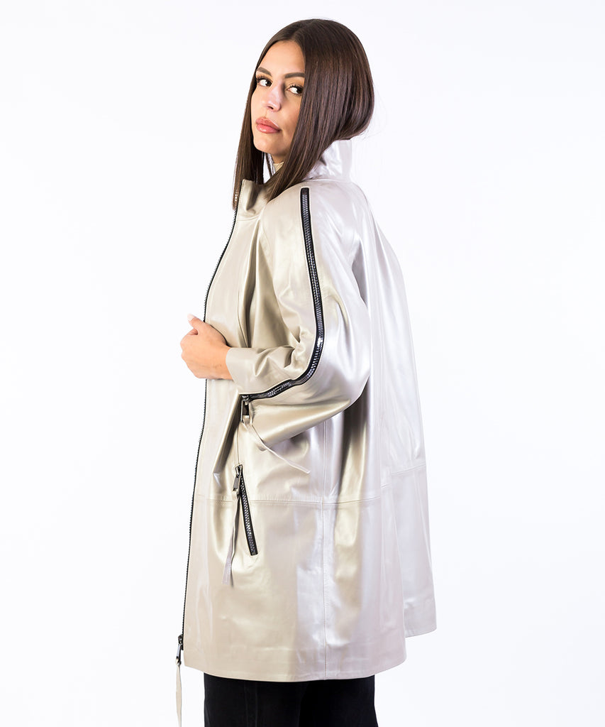 Chaqueta napa oversize nacarado