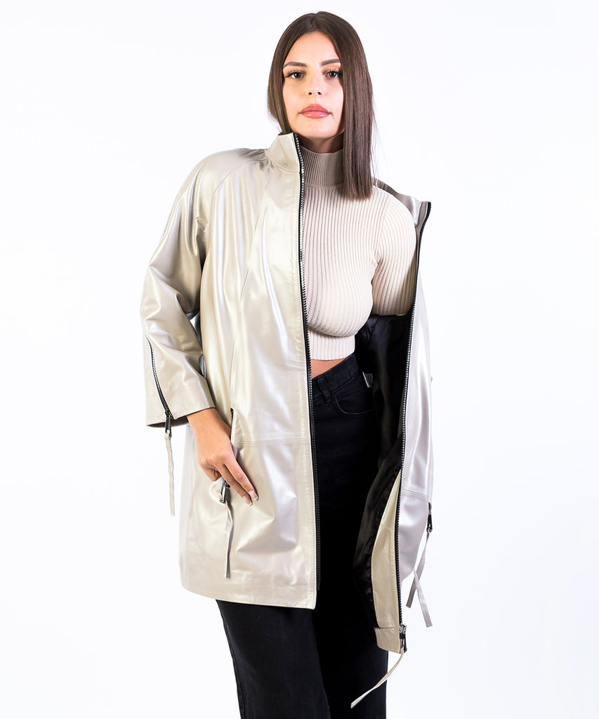 Chaqueta napa oversize nacarado