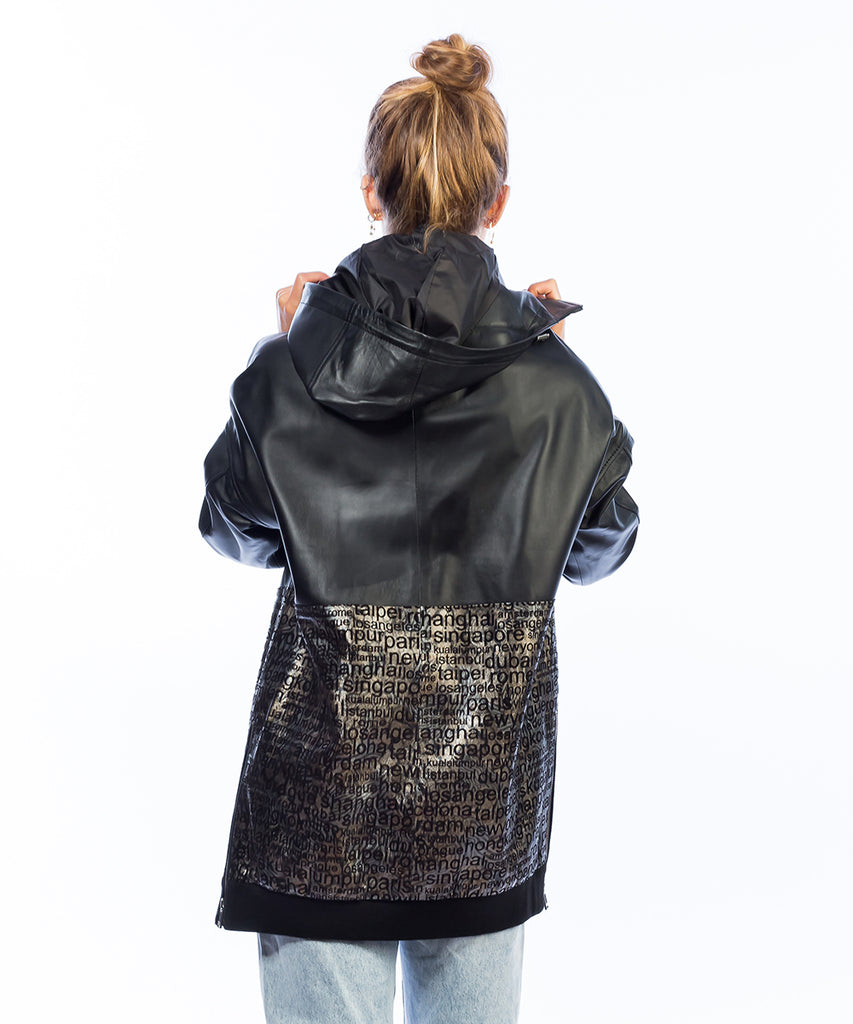 Chaqueta oversize piel grabado