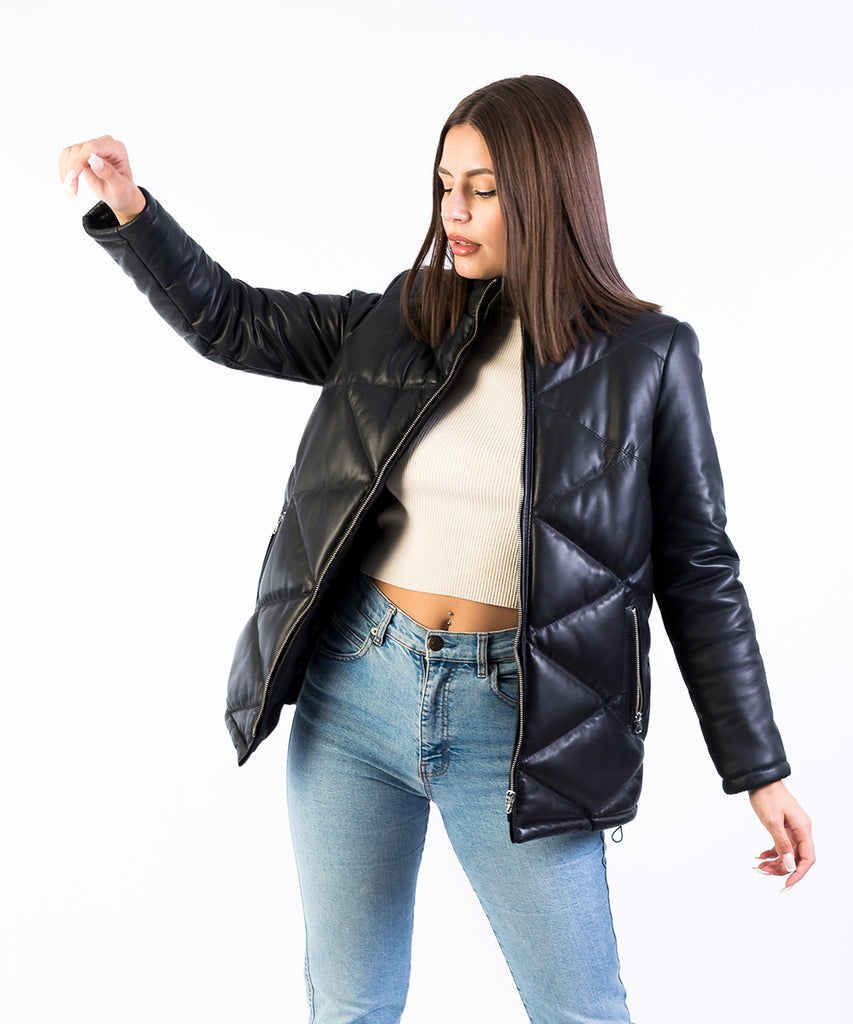 Chaqueta piel acolchada rombos