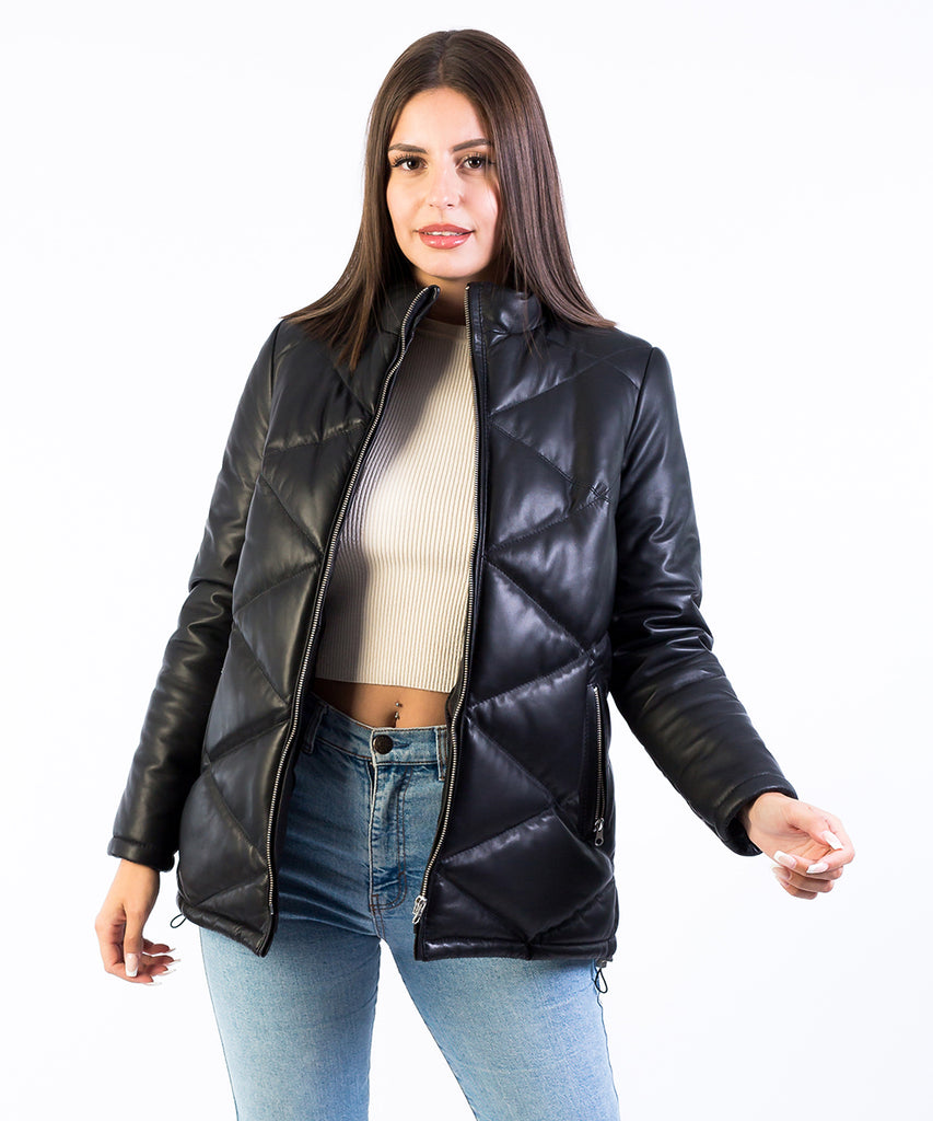 Chaqueta piel acolchada rombos