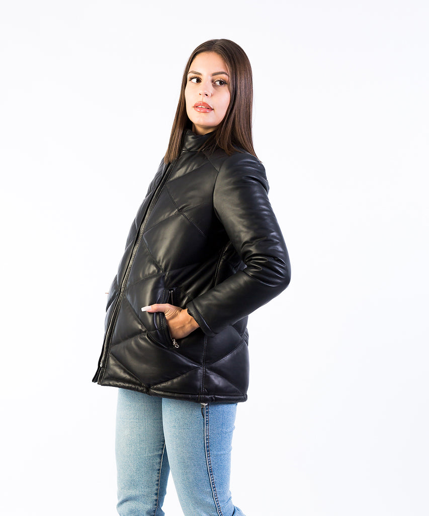 Chaqueta piel acolchada rombos