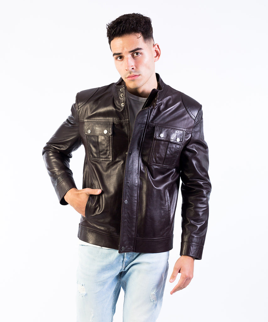 Chaqueta piel encerado hombre