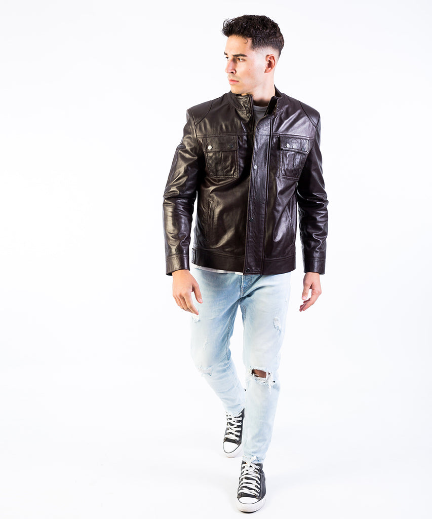 Chaqueta piel encerado hombre