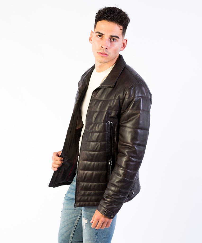 Chaqueta acolchada napa marrón hombre