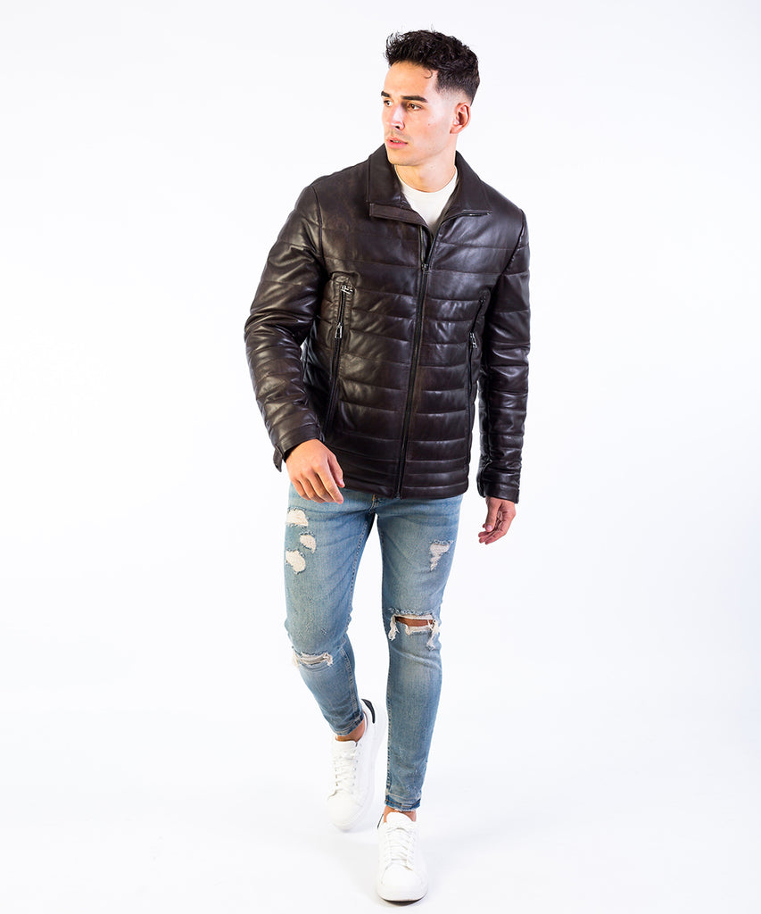 Chaqueta acolchada napa marrón hombre