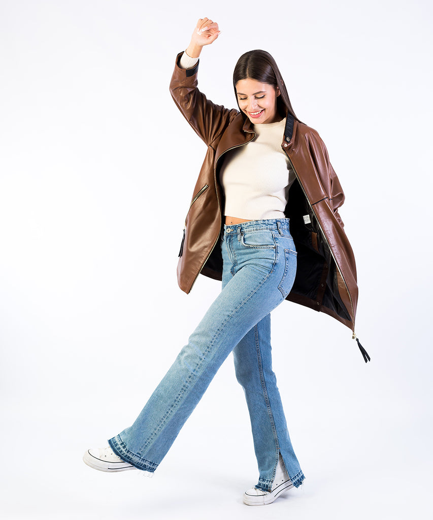 Chaqueta piel oversize mujer