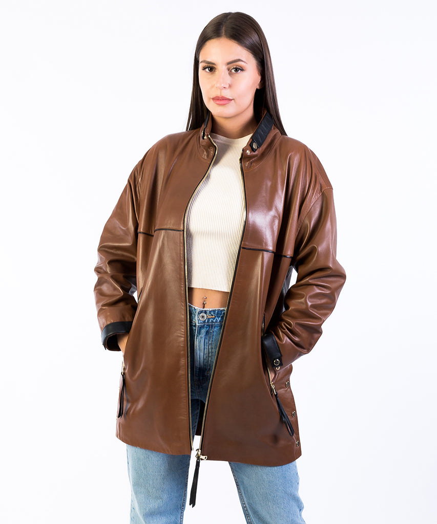 Chaqueta piel oversize mujer