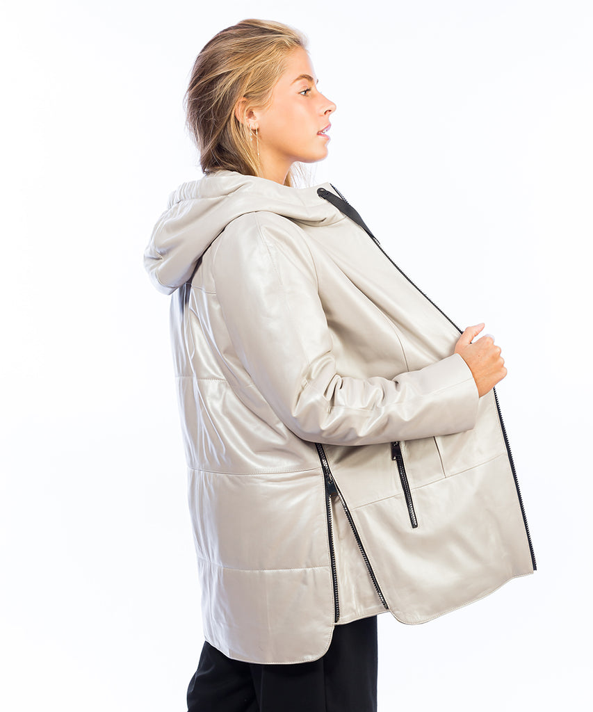 Chaqueta piel oversize nacarado mujer